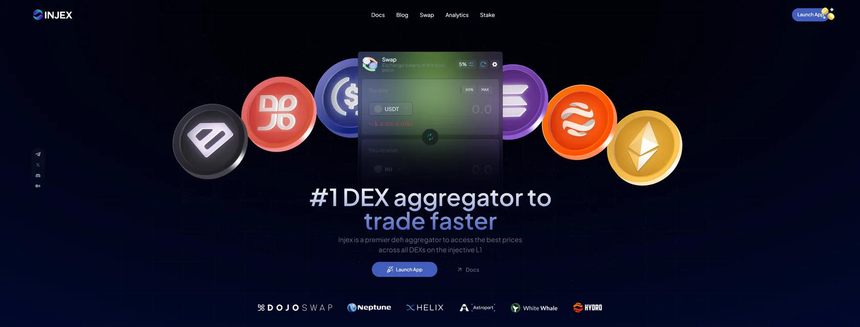 Injex DEX aggregator landing page